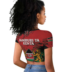 Jamhuri Ya Kenya Raglan Cropped T shirt African Lion - Coat Of Arms