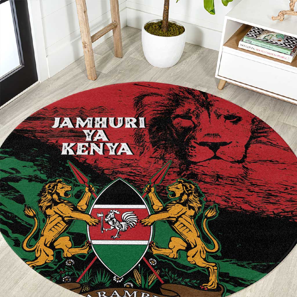 Jamhuri Ya Kenya Round Carpet African Lion - Coat Of Arms