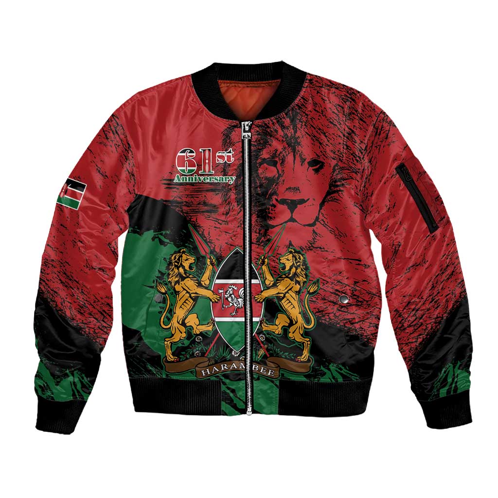 Jamhuri Ya Kenya Sleeve Zip Bomber Jacket African Lion - Coat Of Arms