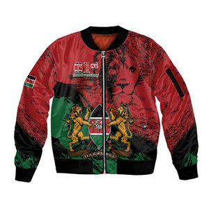 Jamhuri Ya Kenya Sleeve Zip Bomber Jacket African Lion - Coat Of Arms