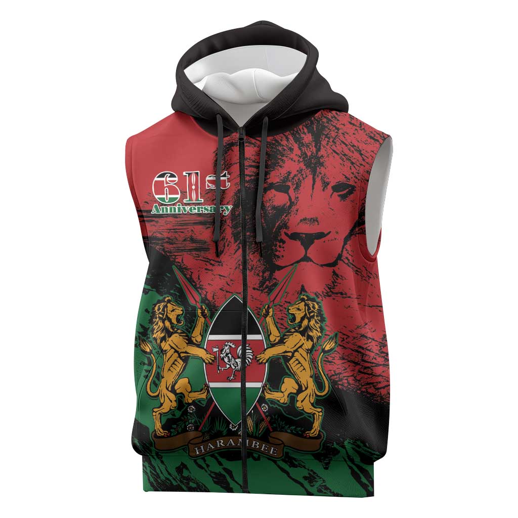 Jamhuri Ya Kenya Sleeveless Zip Hoodie African Lion - Coat Of Arms - African Pride