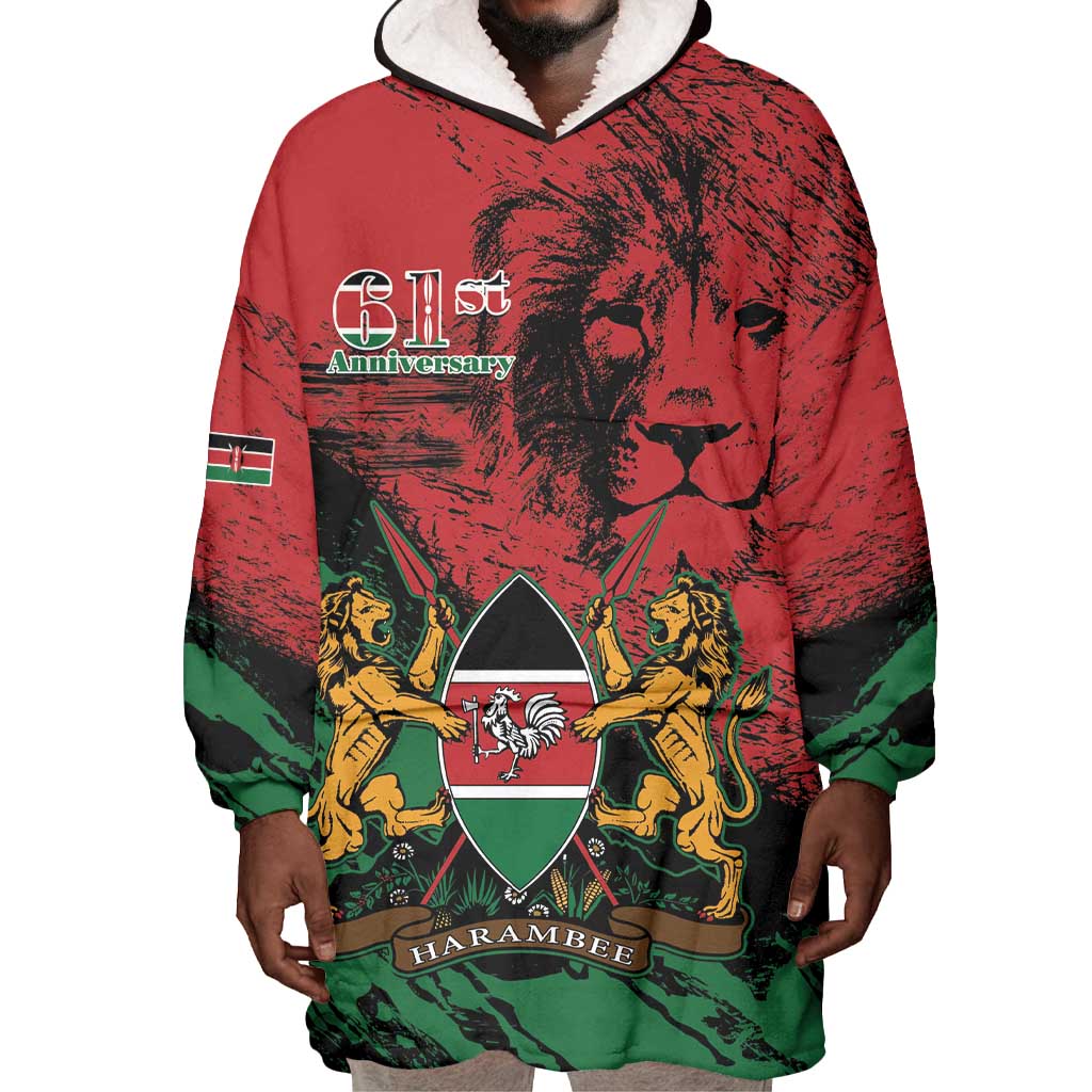 Jamhuri Ya Kenya Wearable Blanket Hoodie African Lion - Coat Of Arms