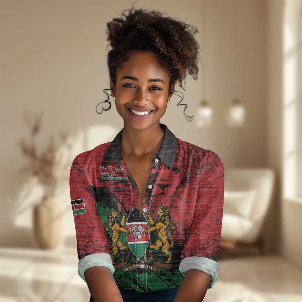 Jamhuri Ya Kenya Women Casual Shirt African Lion - Coat Of Arms LT15