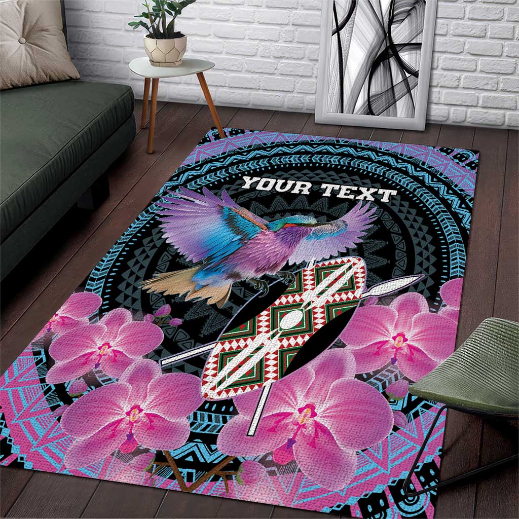 Personalised Kenya Lilac Breasted Roller Area Rug Orchid Flower - African Pattern