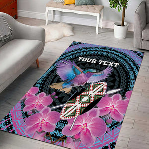 Personalised Kenya Lilac Breasted Roller Area Rug Orchid Flower - African Pattern