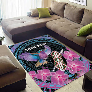 Personalised Kenya Lilac Breasted Roller Area Rug Orchid Flower - African Pattern