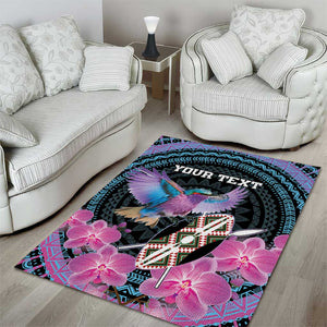 Personalised Kenya Lilac Breasted Roller Area Rug Orchid Flower - African Pattern