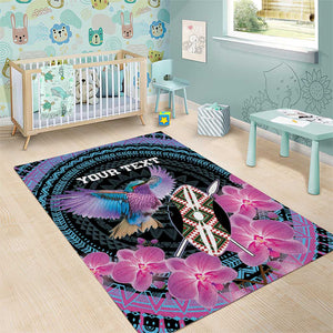 Personalised Kenya Lilac Breasted Roller Area Rug Orchid Flower - African Pattern