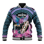 Personalised Kenya Lilac Breasted Roller Baseball Jacket Orchid Flower - African Pattern