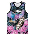 Personalised Kenya Lilac Breasted Roller Basketball Jersey Orchid Flower - African Pattern LT15