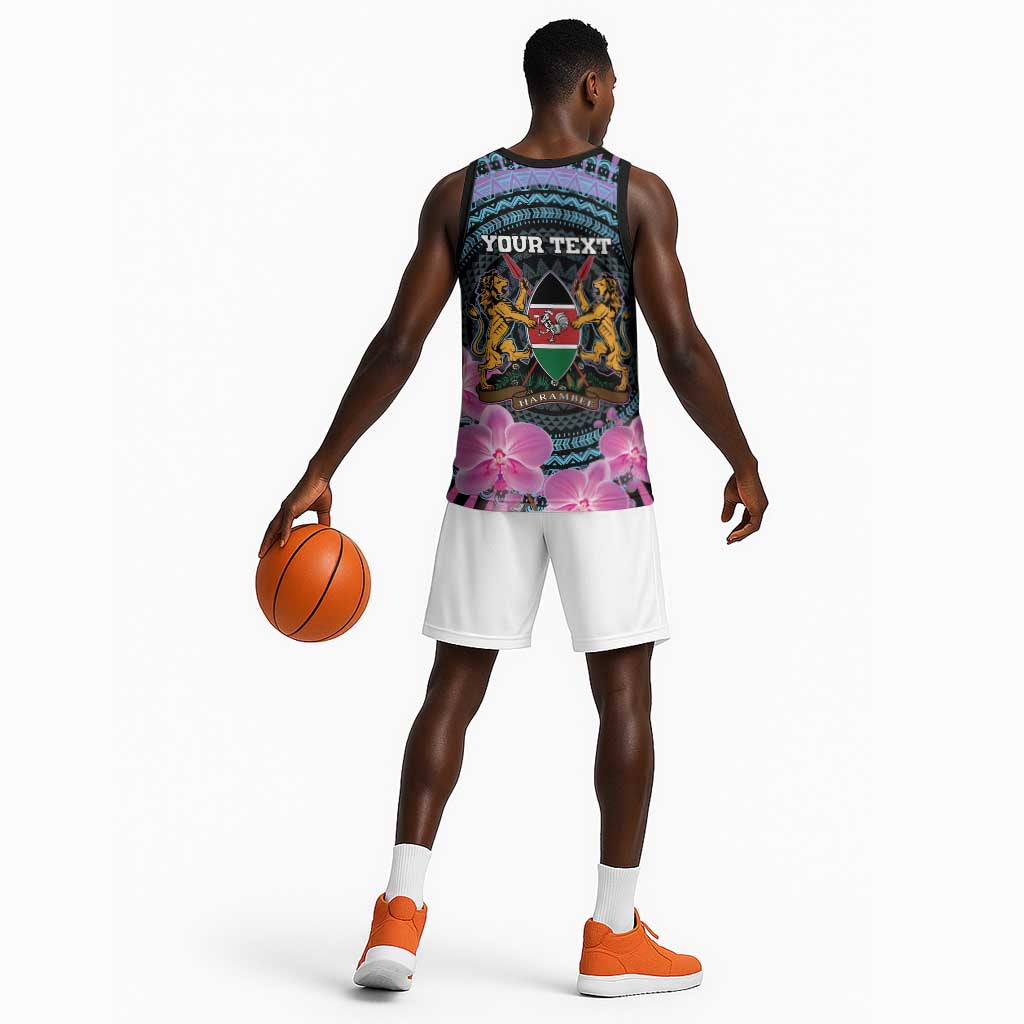 Personalised Kenya Lilac Breasted Roller Basketball Jersey Orchid Flower - African Pattern LT15