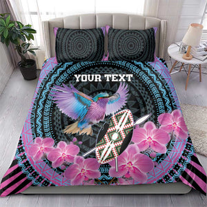 Personalised Kenya Lilac Breasted Roller Bedding Set Orchid Flower - African Pattern