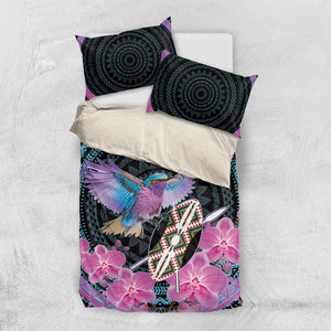 Personalised Kenya Lilac Breasted Roller Bedding Set Orchid Flower - African Pattern