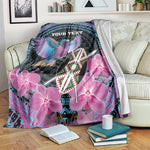 Personalised Kenya Lilac Breasted Roller Blanket Orchid Flower - African Pattern