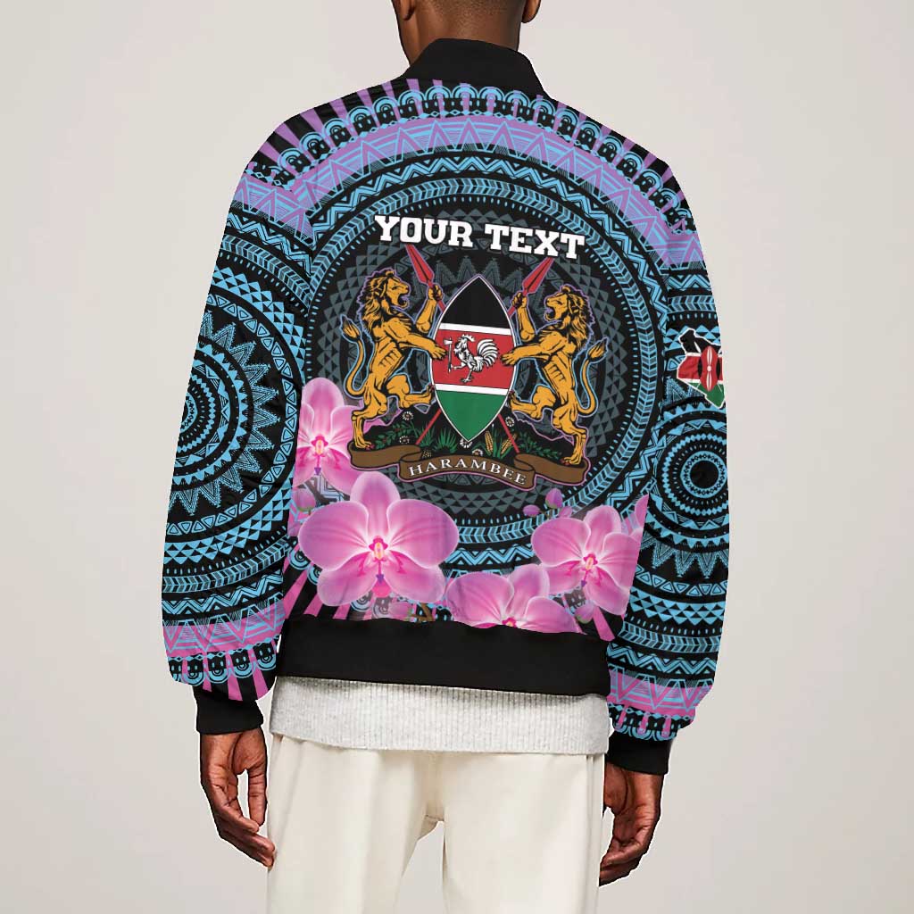 Personalised Kenya Lilac Breasted Roller Bomber Jacket Orchid Flower - African Pattern