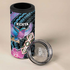 Personalised Kenya Lilac Breasted Roller 4 in 1 Can Cooler Tumbler Orchid Flower - African Pattern