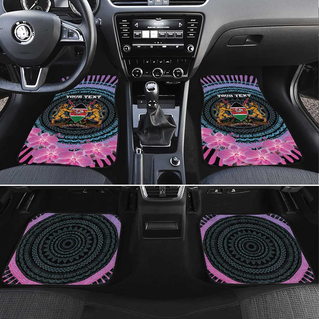 Personalised Kenya Lilac Breasted Roller Car Mats Orchid Flower - African Pattern