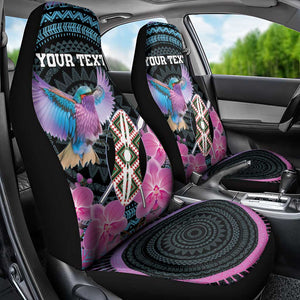 Personalised Kenya Lilac Breasted Roller Car Seat Cover Orchid Flower - African Pattern