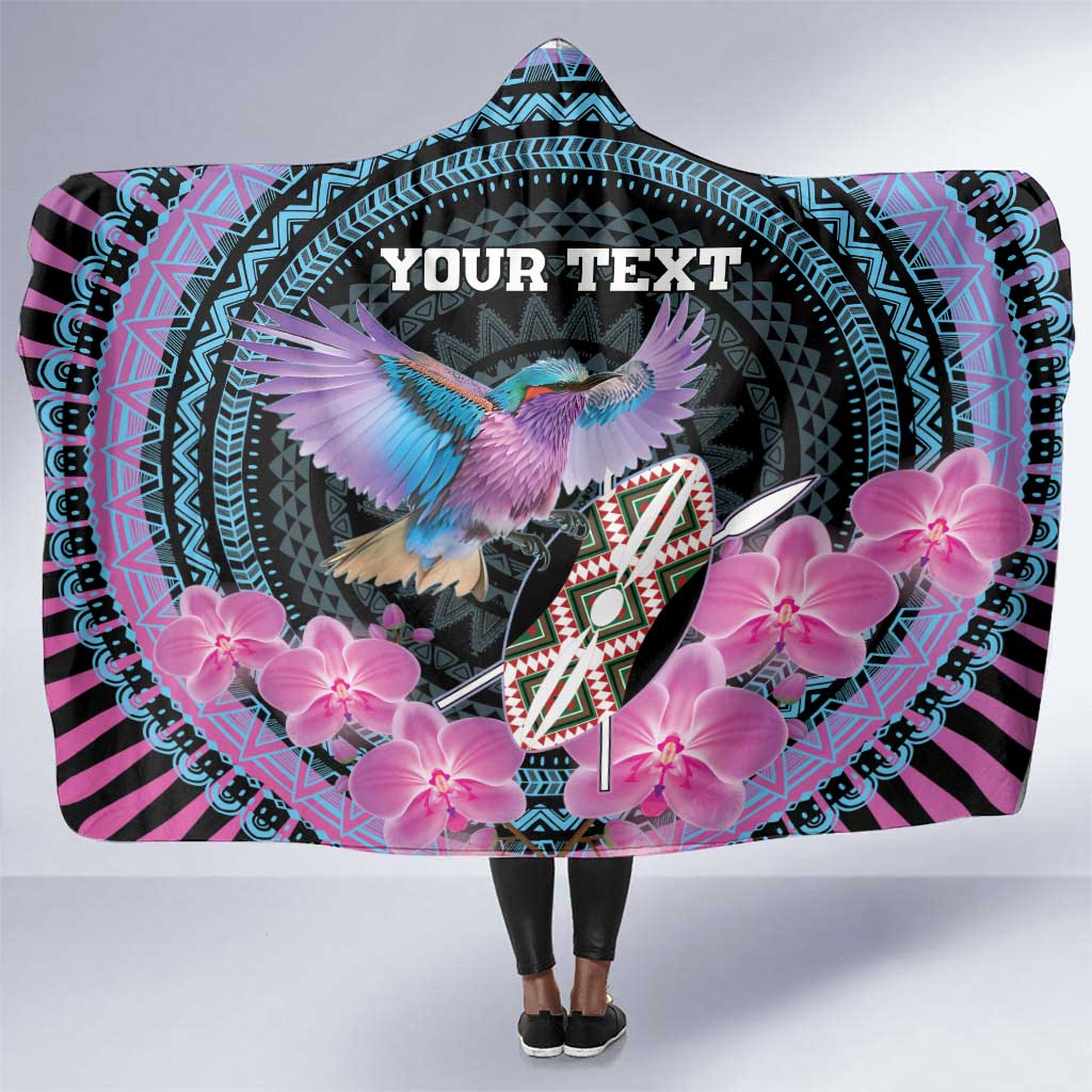 Personalised Kenya Lilac Breasted Roller Hooded Blanket Orchid Flower - African Pattern