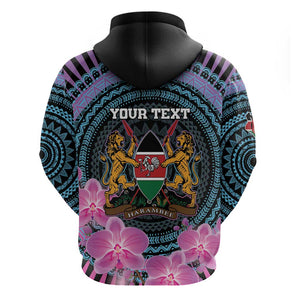 Personalised Kenya Lilac Breasted Roller Hoodie Orchid Flower - African Pattern