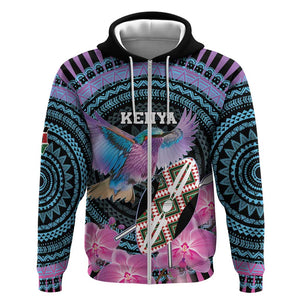 Personalised Kenya Lilac Breasted Roller Hoodie Orchid Flower - African Pattern