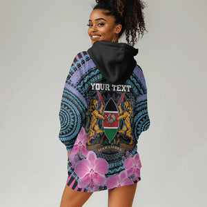 Personalised Kenya Lilac Breasted Roller Hoodie Dress Orchid Flower - African Pattern