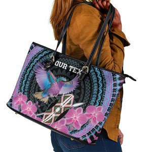 Personalised Kenya Lilac Breasted Roller Leather Tote Bag Orchid Flower - African Pattern