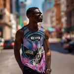 Personalised Kenya Lilac Breasted Roller Men Tank Top Orchid Flower - African Pattern