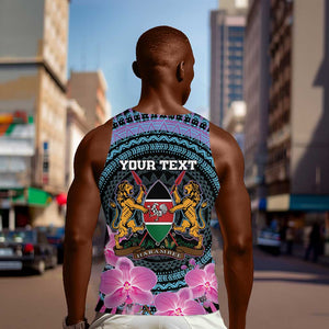 Personalised Kenya Lilac Breasted Roller Men Tank Top Orchid Flower - African Pattern