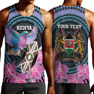 Personalised Kenya Lilac Breasted Roller Men Tank Top Orchid Flower - African Pattern