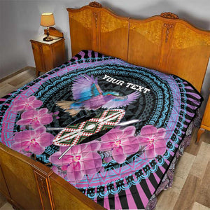 Personalised Kenya Lilac Breasted Roller Quilt Orchid Flower - African Pattern