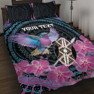 Personalised Kenya Lilac Breasted Roller Quilt Bed Set Orchid Flower - African Pattern