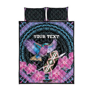 Personalised Kenya Lilac Breasted Roller Quilt Bed Set Orchid Flower - African Pattern