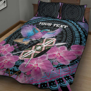 Personalised Kenya Lilac Breasted Roller Quilt Bed Set Orchid Flower - African Pattern