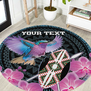 Personalised Kenya Lilac Breasted Roller Round Carpet Orchid Flower - African Pattern