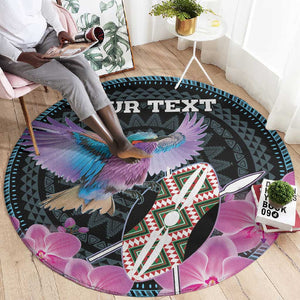 Personalised Kenya Lilac Breasted Roller Round Carpet Orchid Flower - African Pattern