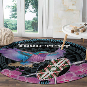 Personalised Kenya Lilac Breasted Roller Round Carpet Orchid Flower - African Pattern