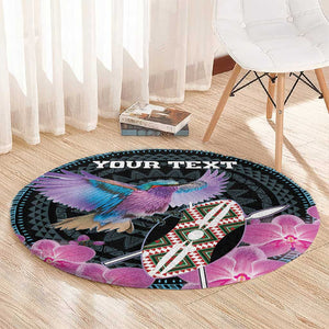 Personalised Kenya Lilac Breasted Roller Round Carpet Orchid Flower - African Pattern