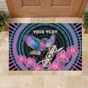 Personalised Kenya Lilac Breasted Roller Rubber Doormat Orchid Flower - African Pattern