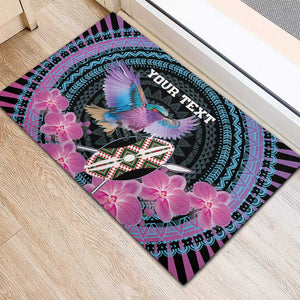 Personalised Kenya Lilac Breasted Roller Rubber Doormat Orchid Flower - African Pattern