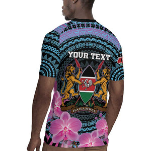 Personalised Kenya Lilac Breasted Roller Rugby Jersey Orchid Flower - African Pattern