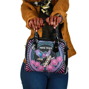 Personalised Kenya Lilac Breasted Roller Shoulder Handbag Orchid Flower - African Pattern