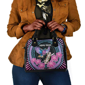 Personalised Kenya Lilac Breasted Roller Shoulder Handbag Orchid Flower - African Pattern