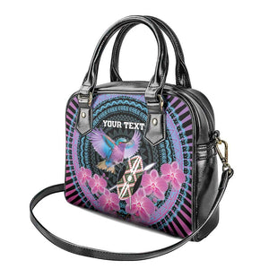 Personalised Kenya Lilac Breasted Roller Shoulder Handbag Orchid Flower - African Pattern