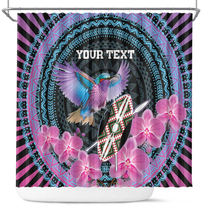 Personalised Kenya Lilac Breasted Roller Shower Curtain Orchid Flower - African Pattern
