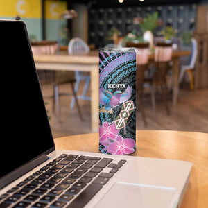 Personalised Kenya Lilac Breasted Roller Skinny Tumbler Orchid Flower - African Pattern