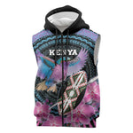 Personalised Kenya Lilac Breasted Roller Sleeveless Zip Hoodie Orchid Flower - African Pattern - African Pride
