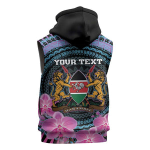 Personalised Kenya Lilac Breasted Roller Sleeveless Zip Hoodie Orchid Flower - African Pattern - African Pride