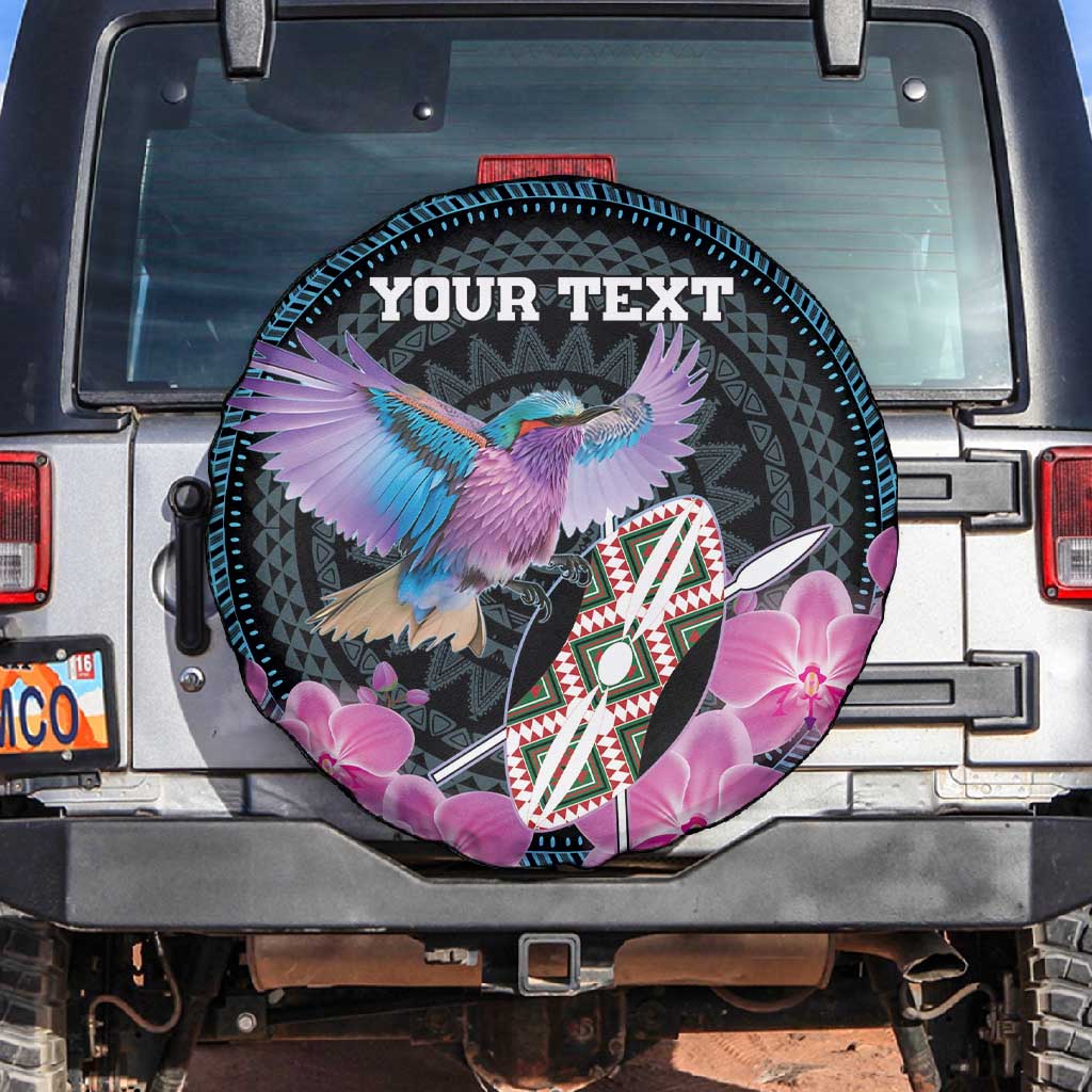 Personalised Kenya Lilac Breasted Roller Spare Tire Cover Orchid Flower - African Pattern