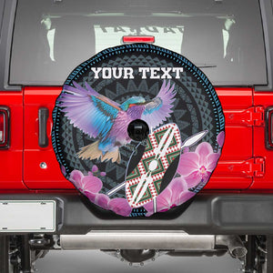 Personalised Kenya Lilac Breasted Roller Spare Tire Cover Orchid Flower - African Pattern